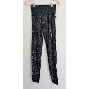 Ninepine Women Black White Splatter Print High Rise Side Pocket Leggings Small